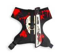 Friday The 13th Dog Harness, Plastic Buckle Hockey Mask with Machete Applique, Fits Dogs with 11" Neck and 14-17" Chest