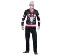 Smiffys Friday the 13th Hockey Top for Adults, Jason Voorhees Printed Top in Black, White, and Red, Officially Licensed, Quality Material for Stag and Hen Nights, Halloween, and Themed Events