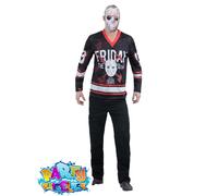 Smiffys Friday the 13th Hockey Top for Adults, Jason Voorhees Printed Top in Black, White, and Red, Officially Licensed, Quality Material for Stag and Hen Nights, Halloween, and Themed Events
