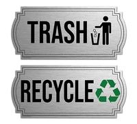 Recycle and Trash Magnets for Kitchen Trash Cans and Recycling Bins, Trash and Recycle Magnet Combo for Garbage Can Logo Symbol, 2 Magnetic Sticker Adhesives, 6.5 x 3 Inch Elegant Design, In-Home or