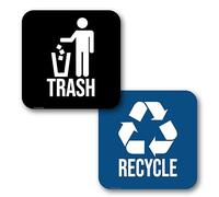 FridayVibez Recycle and Trash Magnets for Kitchen Trash Cans and Recycling Bins, Indoor, Blue and Black, PVC, Modern, Waste Sorting, 5.5 Inch Square