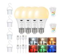 FRIDEKO HOME Rechargeable Light Bulb with Remote Control, Smart RGB Colour Changing Light Bulbs, E27 LED Dimmable Touch Control Bulbs with Timing Function, 2600mAh Battery Powered,4 Pack