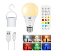 FRIDEKO HOME Rechargeable Light Bulb with Remote Control, Smart RGB Colour Changing Light Bulbs, E27 LED Dimmable Touch Control Bulbs with Timing Function, 2600mAh Battery Powered,1 Pack