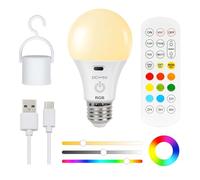 FRIDEKO HOME Rechargeable Light Bulb with Remote Control, Smart RGB Colour Changing Light Bulbs, E27 LED Dimmable Touch Control Bulbs with Timing Function, 2000mah Battery Powered,1 Pack