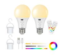 FRIDEKO HOME Rechargeable Light Bulb with Remote Control, Smart RGB Colour Changing Light Bulbs, E27 LED Dimmable Touch Control Bulbs with Timing Function, 2000mah Battery Powered,2 Pack