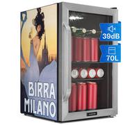 Klarstein Fridge 70L, Small Fridge with Removable Shelves, Quiet Mini Fridge with Glass Door & LED, Small Drinks Fridge, Suitable for Outdoor use, Beer Safe for Bottles, 0-10°C