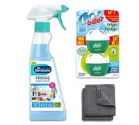 Fridge Deodoriser, Freshener and Cleaning Kit, 1 x Dr Beckman Fridge Cleaner 250ml, 2 x 33g Croc Odor Deodoriser with 2 x Microfibre Cloths, Food Safe Formular, Neutralises Bad Odours