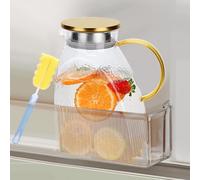 Fridge Door Water Jug, Fridge Glass Kettle with Sponge Brush, 1.8L/64oz Jug with Stainless Steel Lid, Leakproof Clear Glass Water Tank for Homemade Juice Iced Tea Coffee Milk, Cold and Hot Beverage