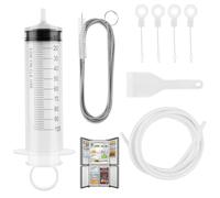 Fridge Drain Hole Cleaning Set, 8 Pieces Fridge Drain Cleaning Brush, Fridge Hole Clogging Remover, Cleaning Set with Hose, Syringe, De-Icing Scoops, Piston