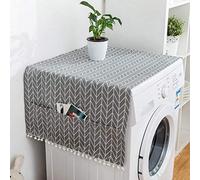 Fridge Dust Cover Multi-Purpose Washing Machine Cotton Linen Top Cover with Side Storage Pockets-Grey White Stripes(51x21inch)(Color:51x21inch)