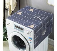 Fridge Dust Cover Washing Machine Top Cover, Chickwin Multi-Functional Dust Proof Waterproof Refrigerator Cover with Side Storage Pockets Cotton Linen Microwave Oven Cover (Blue grid,150x60cm)