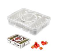 Fridge Food Storage Containers with Lids, 4 In 1 Airtight Food Storage Container Leakproof Fridge Organizer Bins with 4Pcs Removable Colanders for Snack Candy Salad Fruit Vegetables Meat Keeper Fresh
