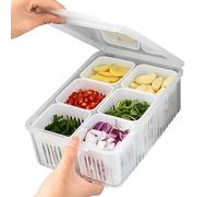 Fridge Food Storage Containers With Lids | Fresh Keeping Drain Box Kitchen Scallion Storage Box, Drain Food Storages Containers Detachable Drain Basket Vegetables Sealed Keeper For Ginger Garlic