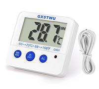 Fridge Freezer Thermometer Max/Min Memory GXSTWU High & Low Temperature Alarms Settings with LED Indicator Digital Refrigerator Thermometer with Magnetic,Stander White 1pack