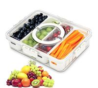 Fridge Fruit Storage Containers with Lids & 4 Removable Colanders, Divided Serving Food Fresh Box, Transparent Airtight Organisers, Portable Snack Tray for Veggie, Candy,Nut,Salad,Party,Picnic,Camping