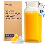 Fridge Jug 1.7L Glass Water Jug with Lid (1 Pack) - Clear Water Pitcher with Ribbed Design & Handle for Fridge Shelf & Everyday Use with Vented Spout - Juices, Pimms & Picnics