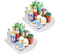Fridge Lazy Susan Turntable, 16.5'' Clear Rectangular Fridge Organisers, 360 Rotating Lazy Susan Organiser and Storage for Cupboard, Pantry, Kitchen, Countertop (2 PCS)