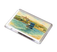 FRIDGE MAGNET - Burgh Island Ferry Tractor Bigbury-on-Sea a - Vintage Art Style