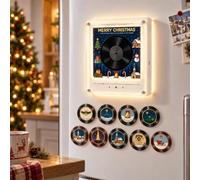 Fridge Magnet Music Player, Christmas Mini Vinyl Record Music Player | Mini Vinyl Player with 9 NFC Fridge Records, 128MB, Magnetic Music Box with Light for Fridge or Desktop, Christmas Decor Gift