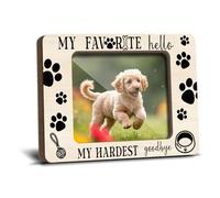 Fridge Magnetic Picture Frames for Dog Mom Pet Lover Remembrance Memorial Gift for Loss of Dog Refrigerator Decor My Favorite Hello and My Hardest Goodbye Wooden Photo Frames 2.5x3.5 Photos - YT0211