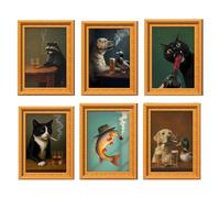 Fridge Magnets - 8x6cm, 6 Pieces Animal Patterns Wooden Artistic | Refrigerator Magnets Mini Picture Frame - For Dorm Apartment Home Dining Room Birthday Animal Lovers