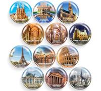 Fridge Magnets Cute Cities - Glass Decorative Magnets for Fridge - Succulent Refrigerator Magnets for Whiteboard, Kitchen and Office - Funny Inspirational Locker Magnets for Boys and Girls - 12 PCs
