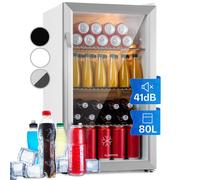 KLARSTEIN Beer and Wine Cooler, Glass Mini Fridge, 80L Table Top Fridge with Removable Shelves, Indoor/Outdoor Home Bar Storage