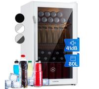 Beersafe XXL Quartz Refrigerator 80 litres 3 shelves Double-Insulated Panoramic Glass Door Stainless Steel White