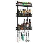 Fridge Spice Rack Organizer Refrigerator Side Storage Rack Shelf Cupboard Organizer Kitchen Basket Cabinet Multi-Functional Hanging Storage Rack (2-Layer Black)