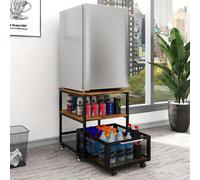 Fridge Stand with Storage - Mobile Trolley Cart with Lockable Wheels and Basket for Home, Kitchen, and Office Use