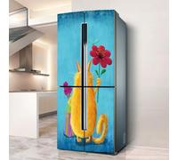Fridge Sticker, Fridge Sticker Full Covering Door Covers Decor, Freezer Skins Wall Stickers for Kitchen Decal, Funny cat Holds The Flower(L: 100x180 cm)