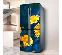 Fridge Sticker Full Covering Door Fridge Covers Decor, Freezer Skins Wall Stickers for Kitchen Decal, Yellow Wild Chrysanthemum(L: 100x180 cm)