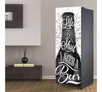 Fridge Sticker Full Covering Door Fridge Covers Skins Wall Stickers for Kitchen Decal, Life Short Beer Black and White(S: 60x150 cm)