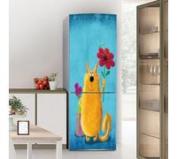 Fridge Stickers, Full Covering, Freezer Skins Wall Stickers for Kitchen Decal, Funny cat Holds The Flower