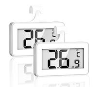 Fridge Temperature Thermometer 2 Pcs, Digital Refrigerator Thermometer with LCD Display, Digital Waterproof Fridge Freezer Thermometer With Hanging Hook and Retractable Stand, White