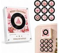Fridge Vinyl Player Christmas NFC Magnetic Music Box with 9 Mini Records、A | Tap to Play, Preloaded Music, 256MB Storage, Add Your Own Songs, Acrylic Display Frame