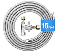 Fridge Water Line Kit - 15FT Premium Stainless Steel Braided Refrigerator Water Line with Tee Stop Valve,Foodgrade PEX Inner Tube Ice Maker Water Line with 1/4" Fittings for Refrigerator Ice Maker