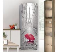 Fridge Wraps Kitchen Fridge Stickers Cover Full Doors, Fridge Sticker Full Covering Door Fridge Covers Decor, Freezer Skins Wall Stickers for Kitchen Decal, Red Umbrella Gray Paris Eiffel Tower
