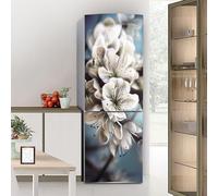 Fridge Wraps Kitchen Fridge Stickers Cover Full Doors, Fridge Sticker Full Covering Door Fridge Covers Skins Wall Stickers for Kitchen Decal, Art Painting White Flower