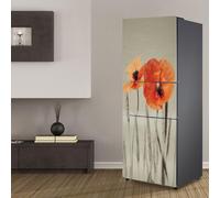 Fridge Wraps Kitchen Fridge Stickers Cover Full Doors, Fridge Sticker Full Covering Door Fridge Covers Decor, Freezer Skins Wall Stickers for Kitchen Decal, Blooming Poppy Flower