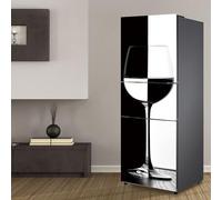 Fridge Wraps Kitchen Fridge Stickers Cover Full Doors, Fridge Sticker Full Covering Door Fridge Covers Skins Wall Stickers for Kitchen Decal, Black and White Wine Glass