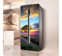 Fridge Wraps Kitchen Fridge Stickers Cover Full Doors, Fridge Sticker Full Covering Door Fridge Covers Decor, Freezer Skins Wall Stickers for Kitchen Decal, Purple Lavender Sunset Scenery