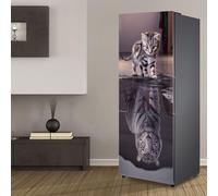 Fridge Wraps Kitchen Fridge Stickers Cover Full Doors, Fridge Sticker Full Covering Door Fridge Covers Skins Wall Stickers for Kitchen Decal, Cat Heart has a Tiger