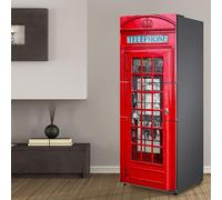 Fridge Wraps Kitchen Fridge Stickers Cover Full Doors, Fridge Sticker Full Covering Door Fridge Covers Skins Wall Stickers for Kitchen Decal, Retro red Telephone Booth London