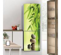 Fridge Wraps Kitchen Fridge Stickers Cover Full Doors, Fridge Sticker Full Covering Door Fridge Covers Skins Wall Stickers for Kitchen Decal, Green Bamboo Leaf Harmonious Stone