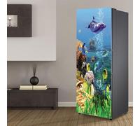 Fridge Wraps Kitchen Fridge Stickers Cover Full Doors, Fridge Sticker Full Covering Door Fridge Covers Skins Wall Stickers for Kitchen Decal, Ocean Museum Fish Dolphin