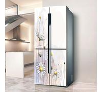 Fridge Wraps Kitchen Fridge Stickers Cover Full Doors, Fridge Sticker Full Covering Door Fridge Covers Skins Wall Stickers for Kitchen Decal, White Wild Chrysanthemum