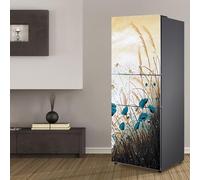Fridge Wraps Kitchen Fridge Stickers Cover Full Doors, Fridge Sticker Full Covering Door Fridge Covers Decor, Freezer Skins Wall Stickers for Kitchen Decal, Oil Painting White Flower Blue