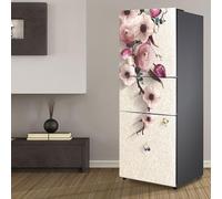 Fridge Wraps Kitchen Fridge Stickers Cover Full Doors, Fridge Sticker Full Covering Door Fridge Covers Skins Wall Stickers for Kitchen Decal, Bright Pink Flowers