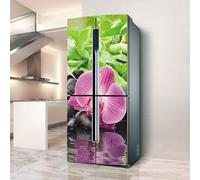 Fridge Wraps Kitchen Fridge Stickers Cover Full Doors, Fridge Sticker Full Covering Door Fridge Covers Skins Wall Stickers for Kitchen Decal, Pink Phalaenopsis Green Bamboo